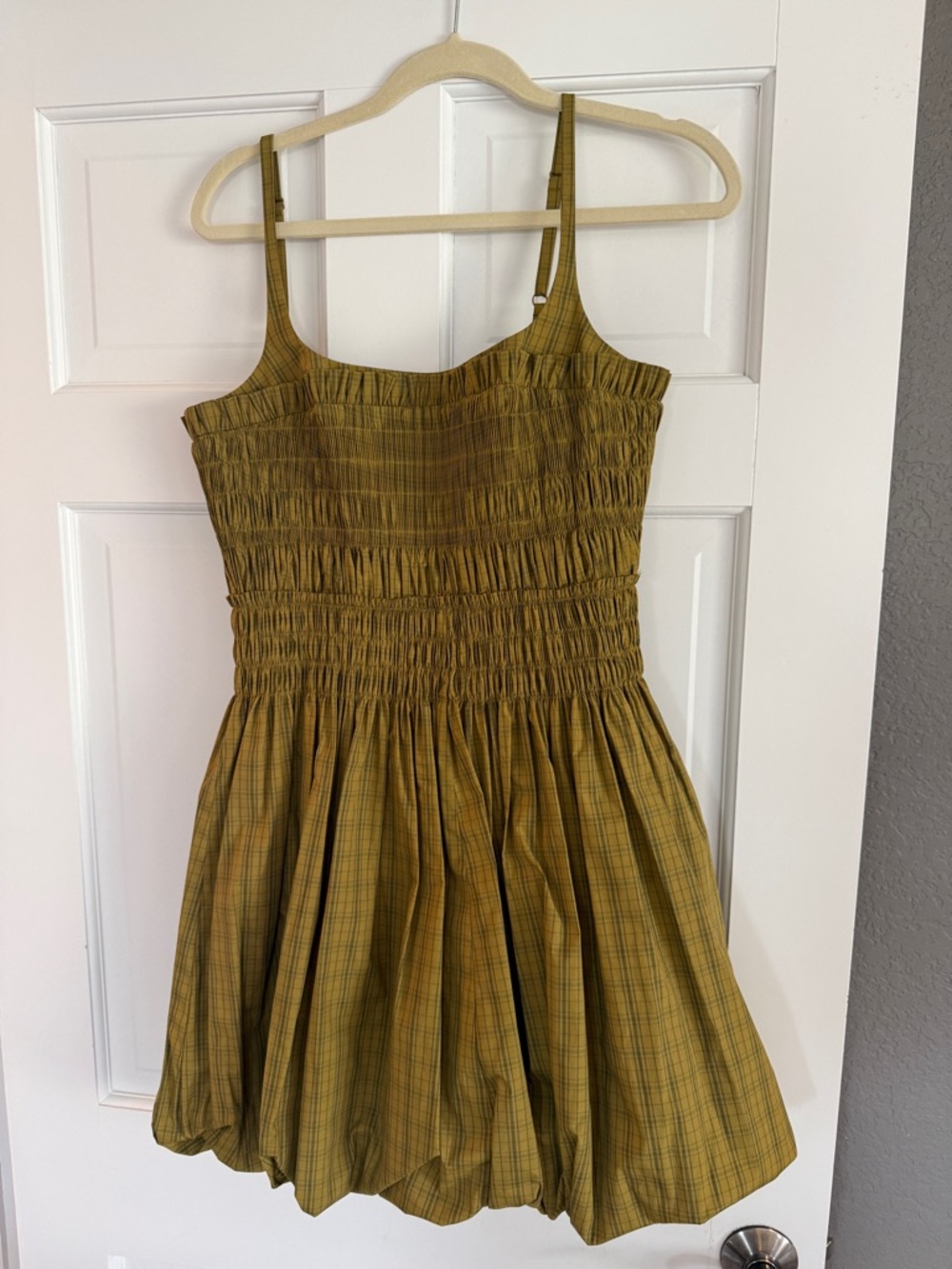 Rebecca Taylor Olive Plaid Smocked Sundress